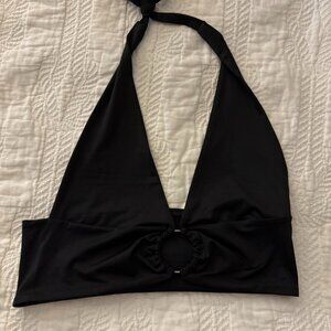Black Ring Halter Going out top